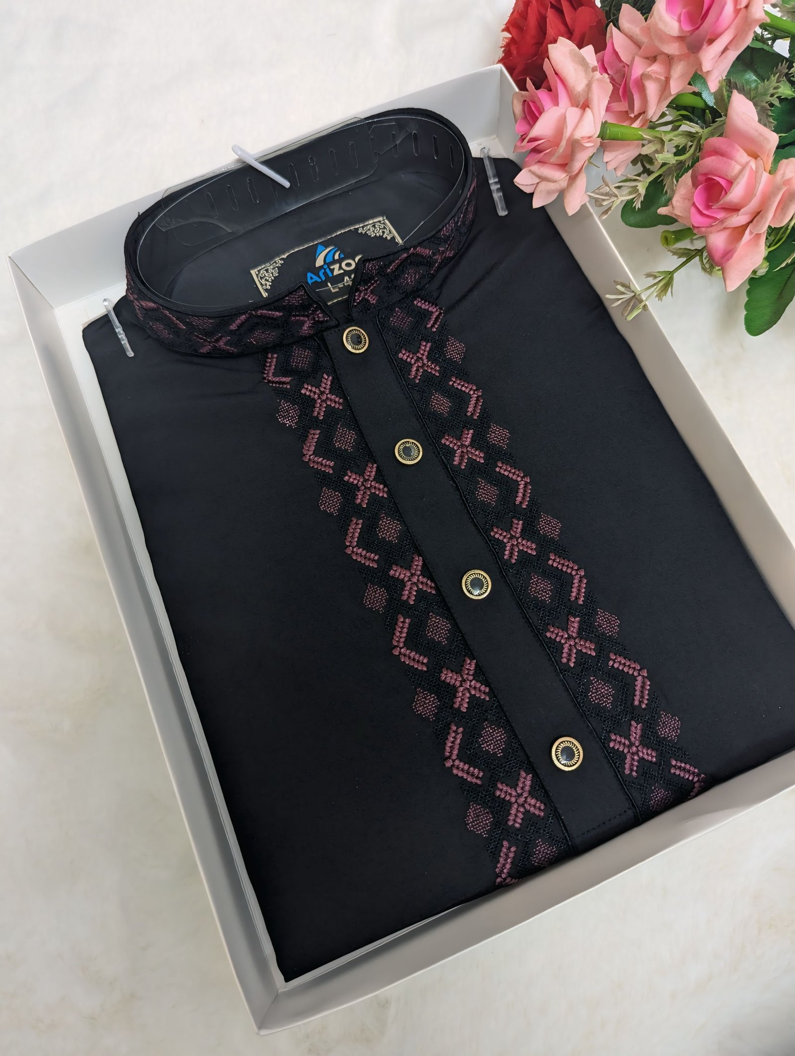 Black Embroidery MicroStitch Panjabi /code 230