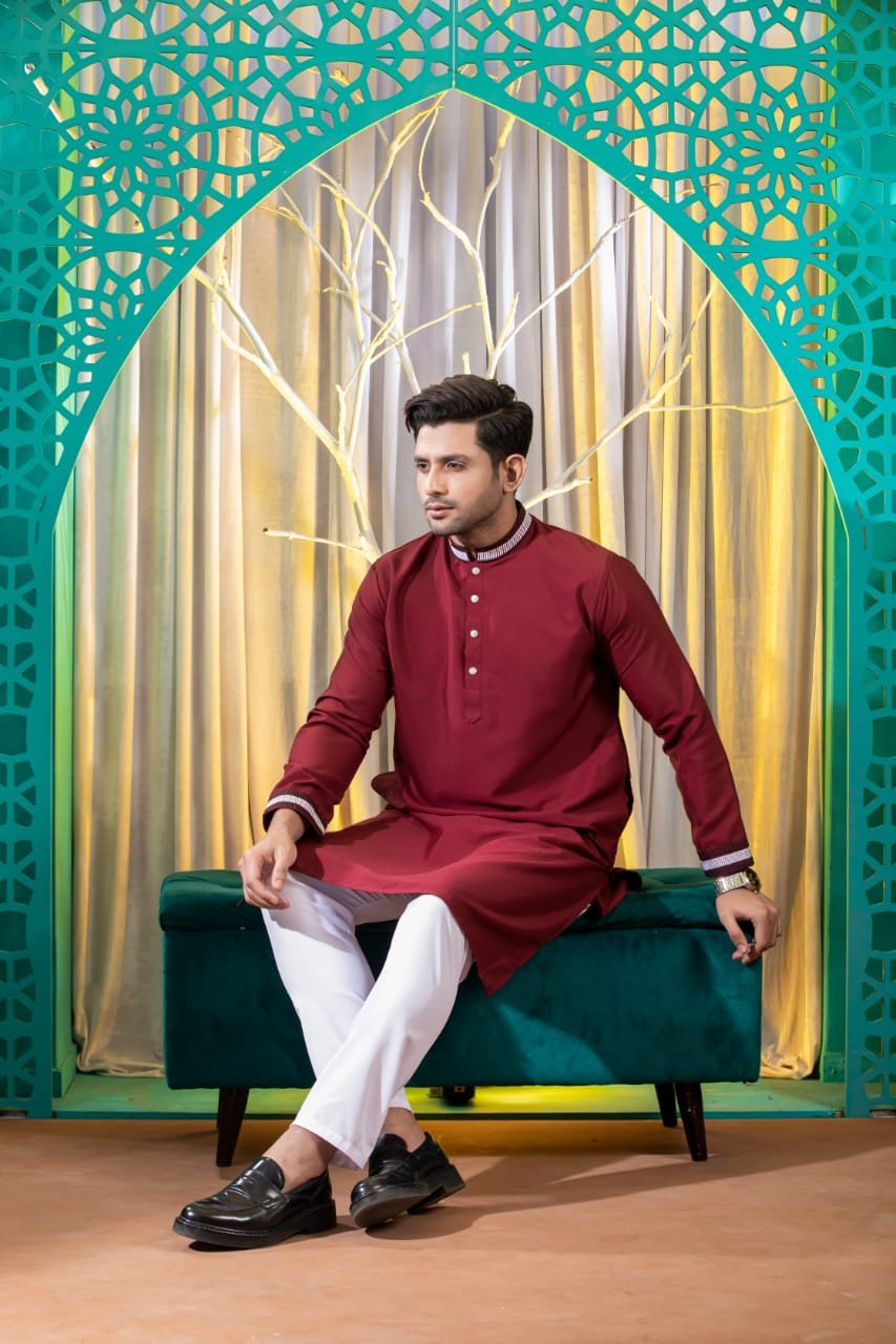 Deep Maroon Embroidery Panjabi/ Code 204