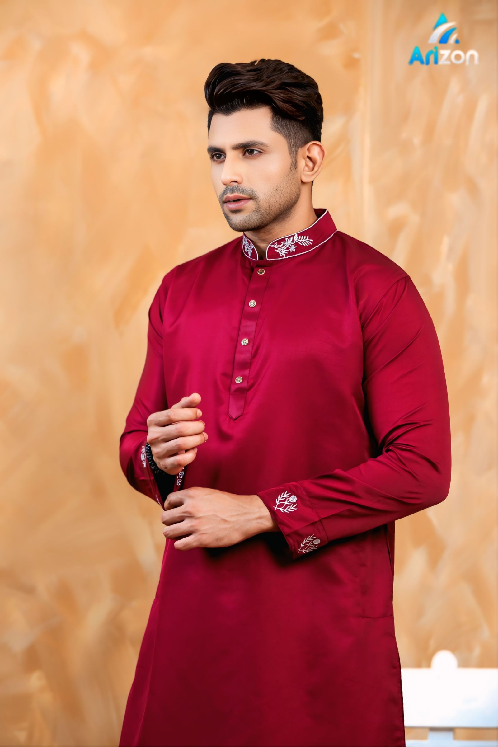 Deep Maroon Embroidery Panjabi/ Code 304