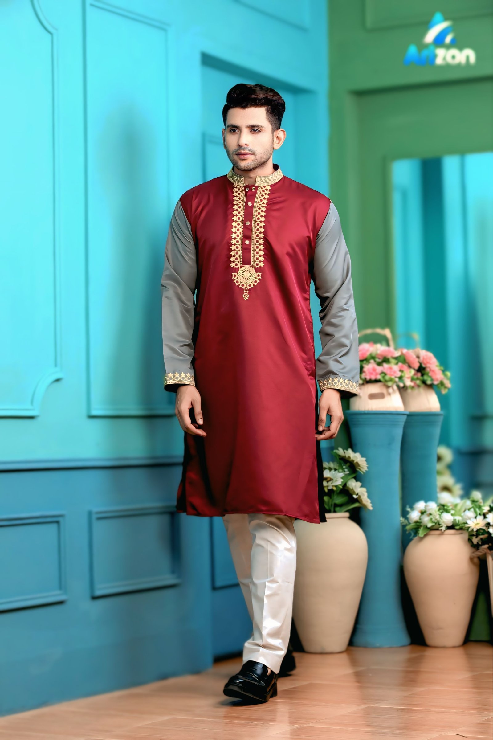 Deep Maroon Embroidery Panjabi/ Code 264