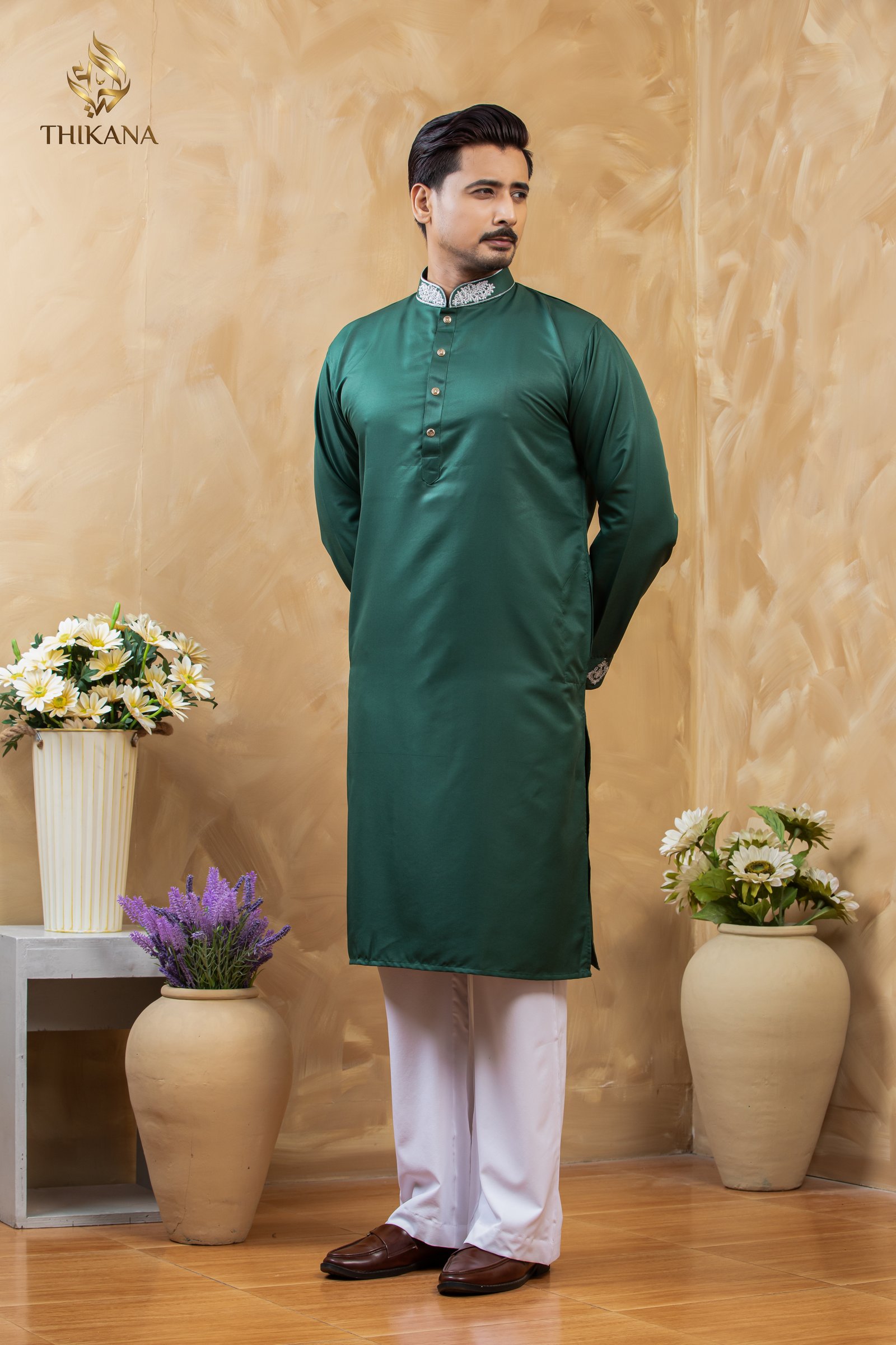 bottle greenEmbroidery Panjabi 8